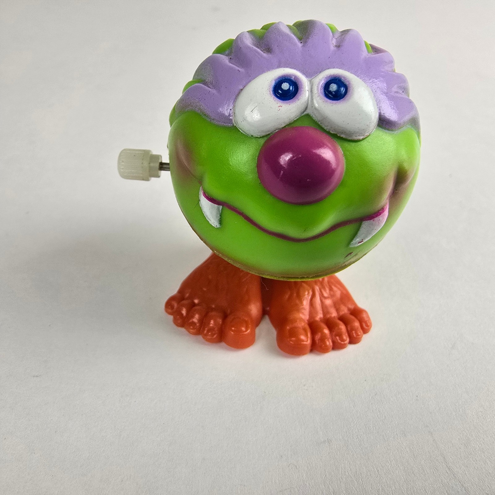 SOMA Monster Ball Wind-Up Jumping Toy Walker Working Fangs Fur Red Nose 80s VTG
