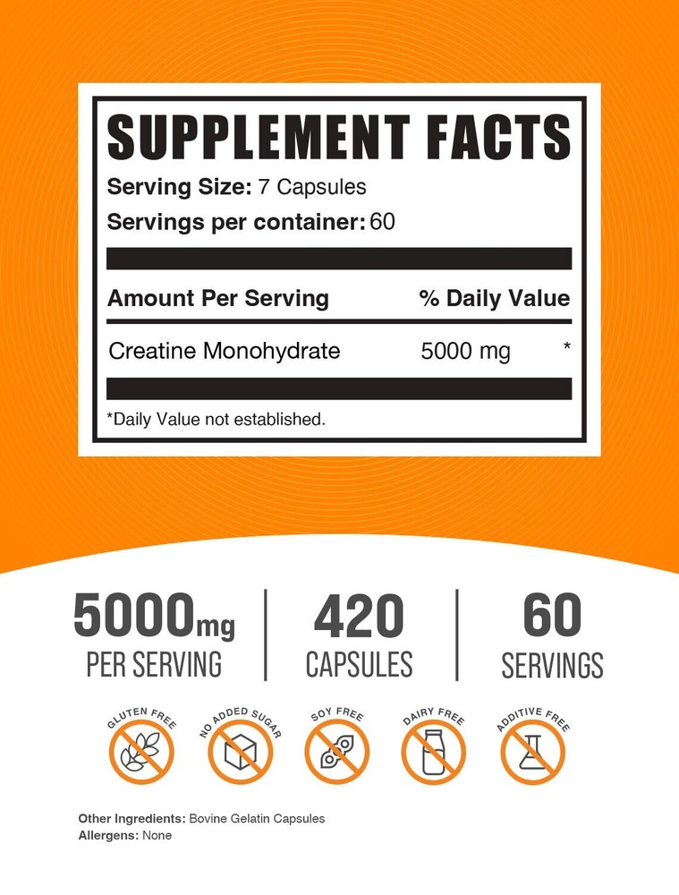 BulkSupplements Creatine Monohydrate 420 Capsules - 5000mg Per Serving