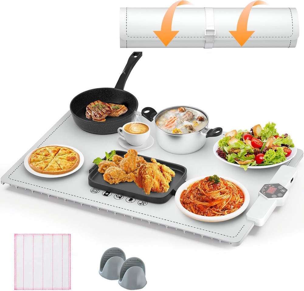 Foldable Food Warming Mat Rollable Buffet Electric Warming Tray 5 Level Temp.
