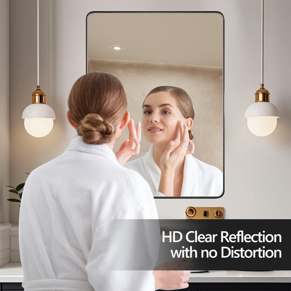 48x32"Black Aluminium Frame Bathroom Mirror