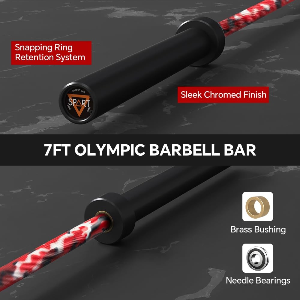7FT Olympic Barbell Bar, Solid Chrome Bar with Bearings, 700Lbs Capacity Weig...