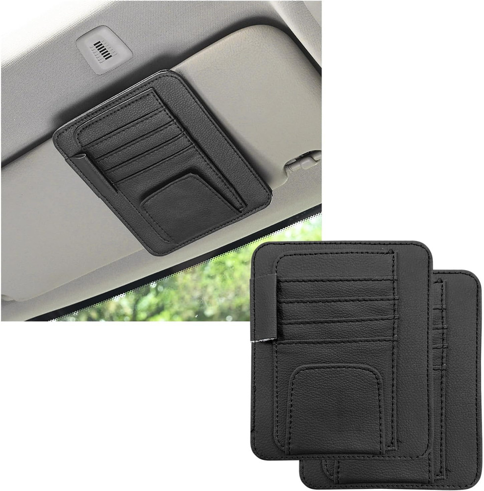 2 Pack Leather Car Sun Visor Organizer Small Auto Document Card Holder Pockets