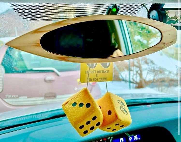 Surfboard-shaped rearview mirror handmade Shortboard version
