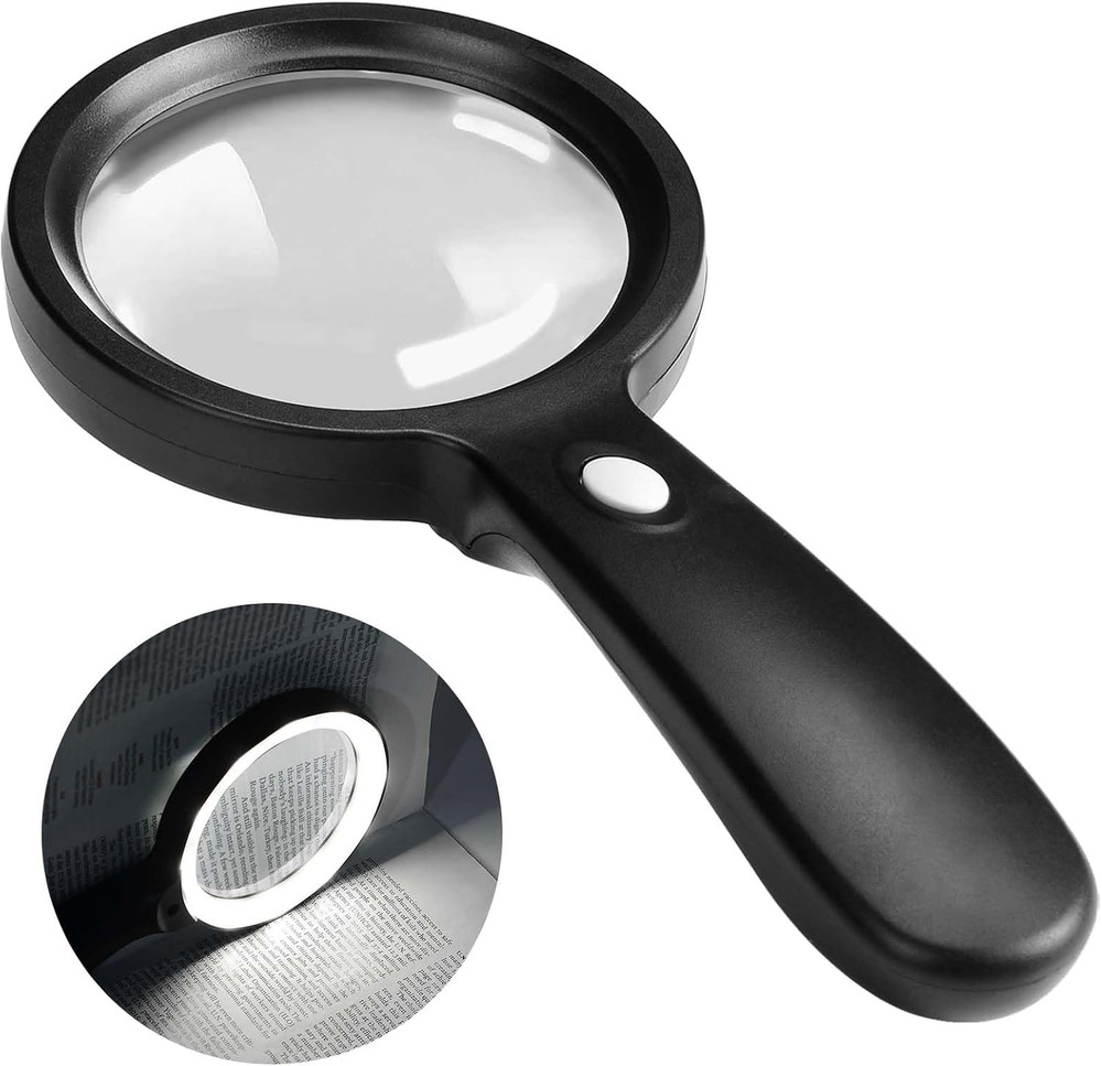 10X Large Handheld LED Magnifier for Reading, Inspection, and Exploration