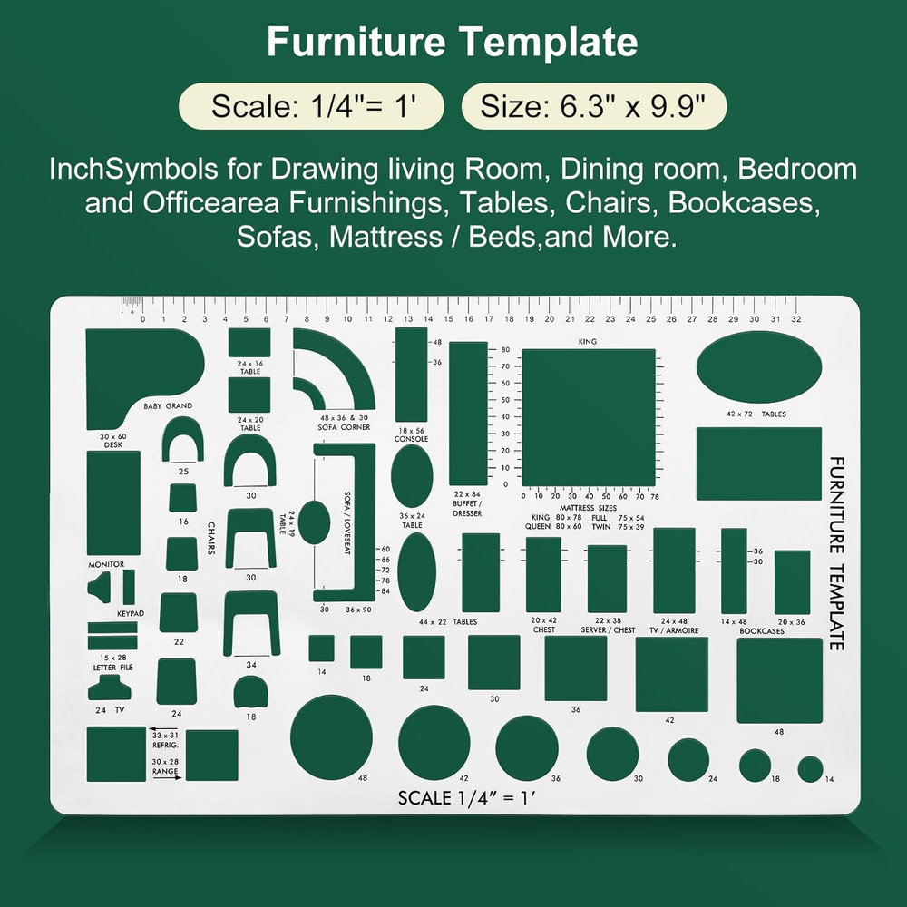 3 Pcs Interior Design Drawing Templates Including a House Floor Plan Template, a