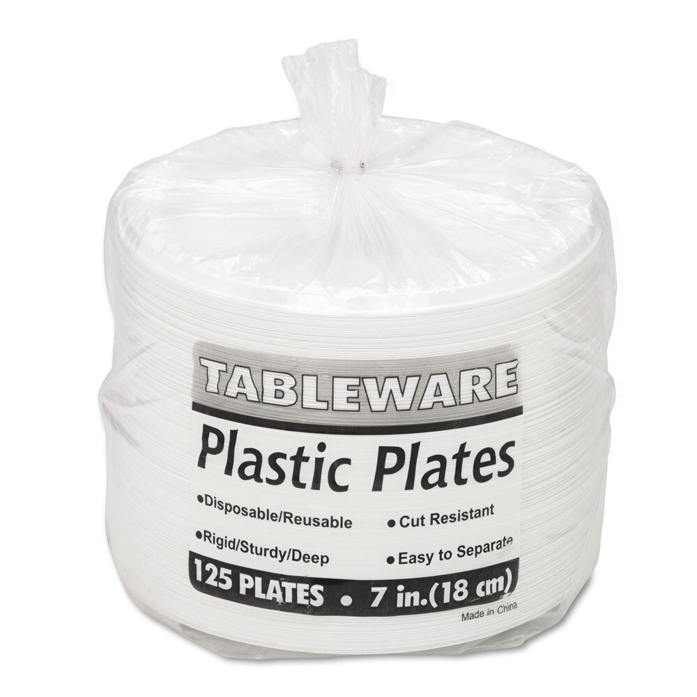 Tablemate 7644WH 7" Diameter Plastic Dinnerware Plates - White (125/PK) New