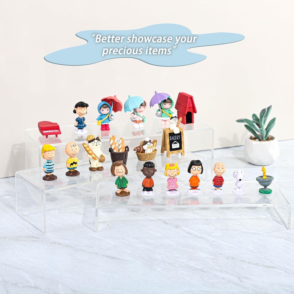 3-Pack Clear Acrylic Display Risers - Rectangular Tiered 11.9 x 3.9 x 4 inches