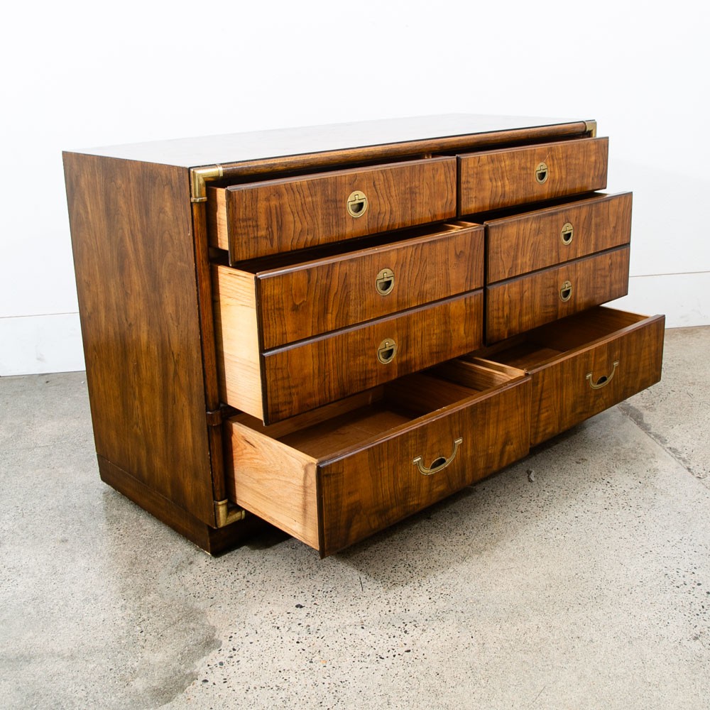 Mid Century Modern Credenza Dresser Drexel 6 Drawer Brass Handles Accolade Mcm