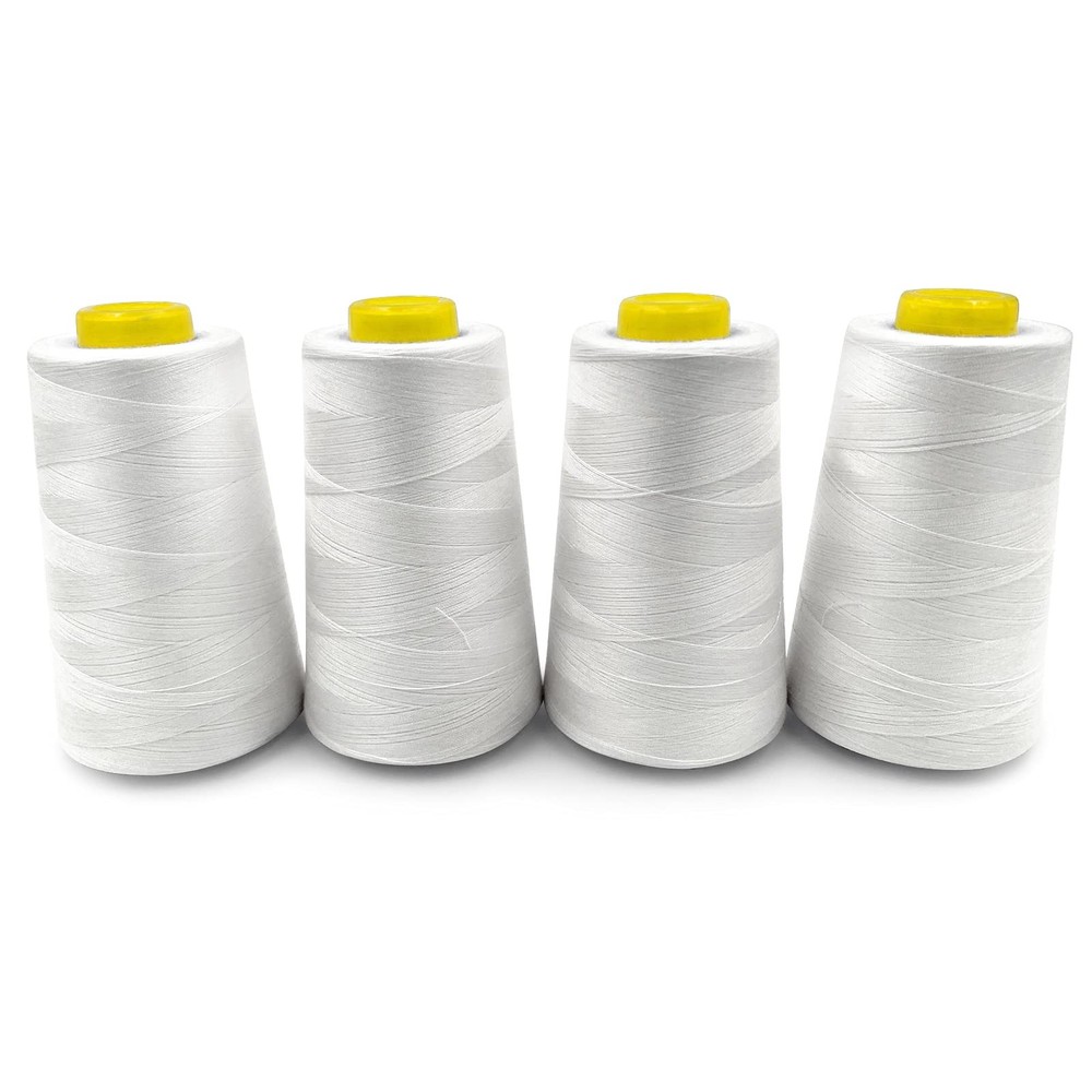 Polyester Thread 4 Cones 3000 Yards, White, Sewing Quilting Craft