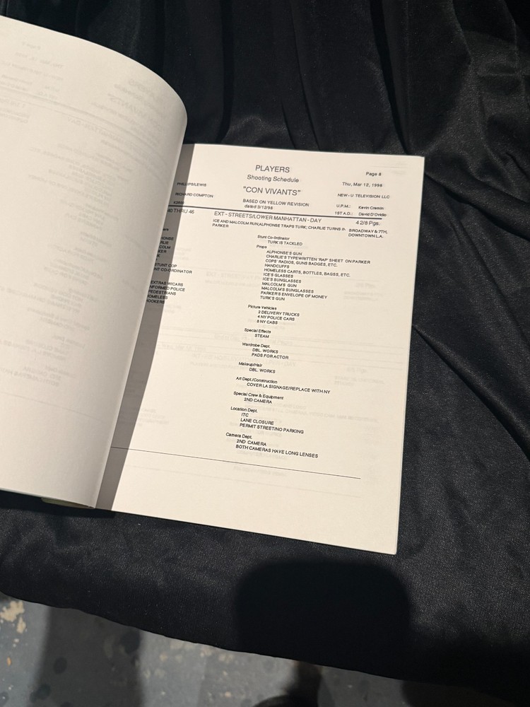 Players - "Con Vivants" Episode, original on-set script