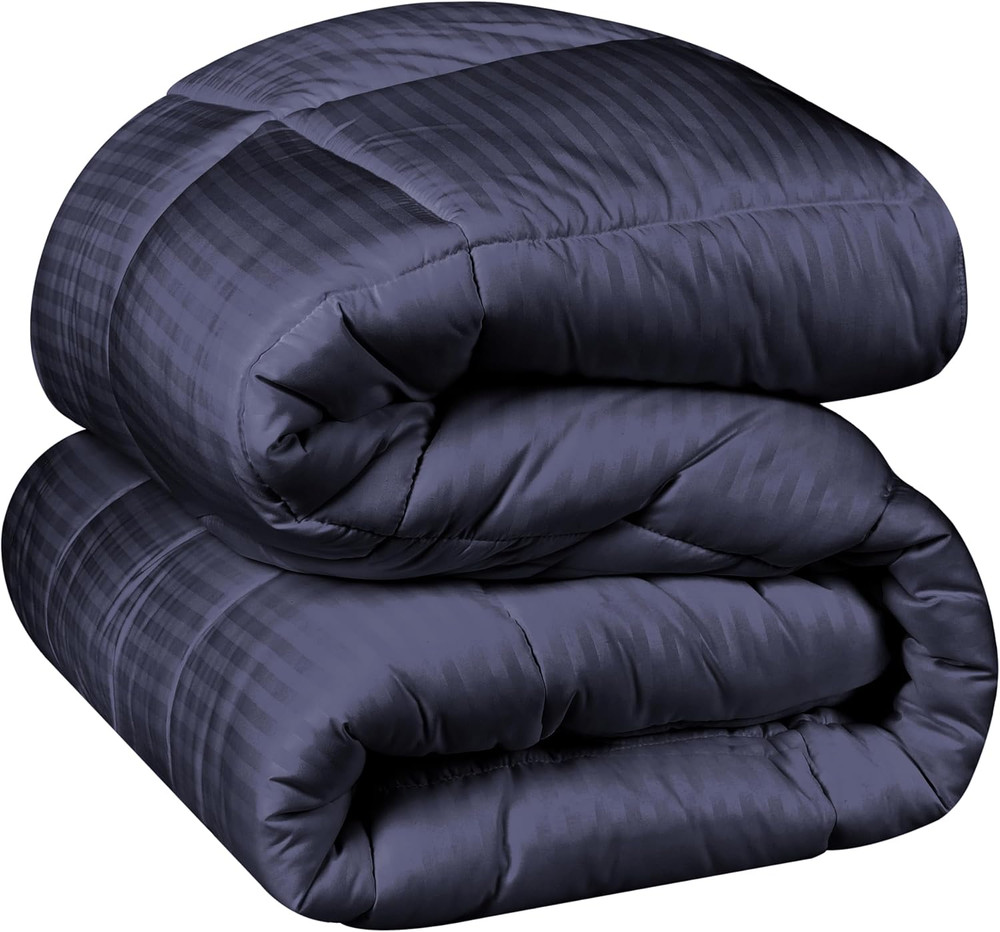 Brushed Microfiber 1 Cm Striped Comforter, down Alternative Bedding, Reversible,