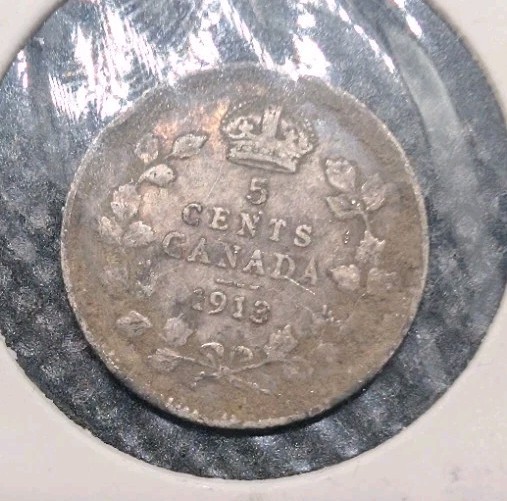 1913 Canada  Silver 5 Cents Silver Coin