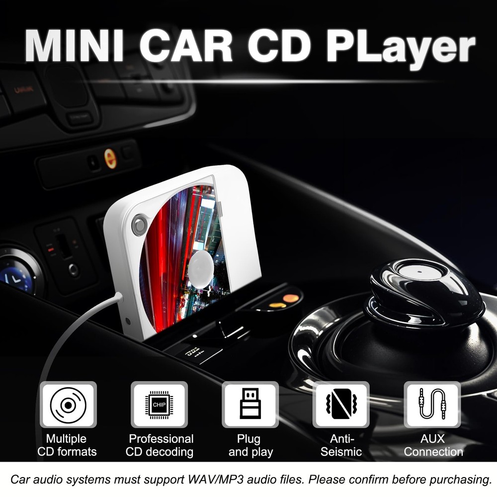 Portable CD Player for Car,Plug and Play,Extra USB Extension Cable,Car CD Player