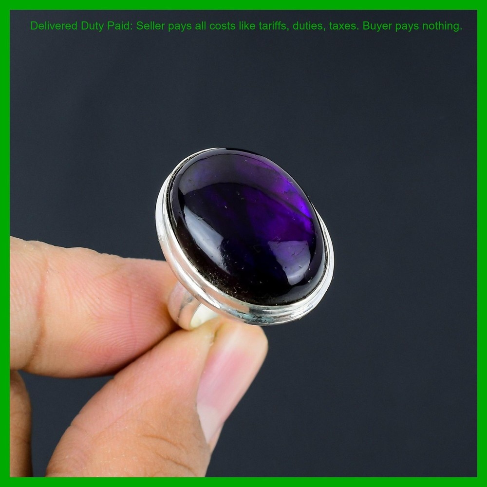 Purple Fire Labradorite Gemstone Sterling Silver Birthday Stackable Elegant Ring