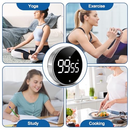 Digital Kitchen Timer, Magnetic Countdown Countup Visual Timer with Silver
