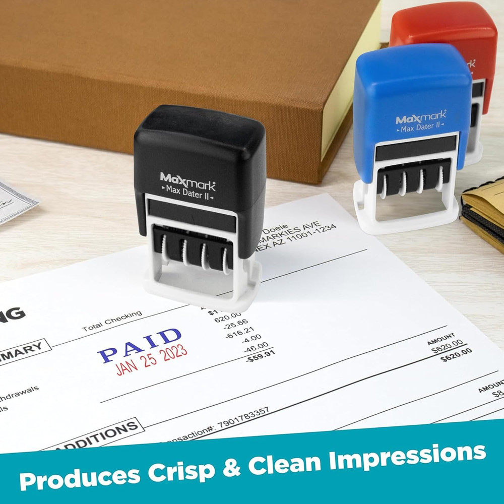 Maxmark Self-Inking Rubber Date Office Stamp with Approved Phrase & Date
