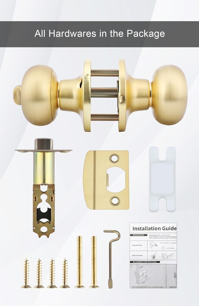 Gold Interior Door Knobs Bedroom Door Knob, Door Knobs Interior Bulk 6 Pack