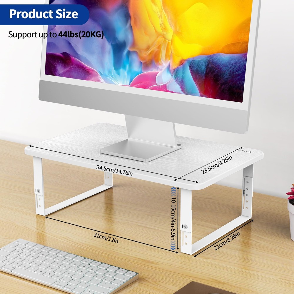 MS01 Height Adjustable Monitor Stand Riser for Computer Laptop White