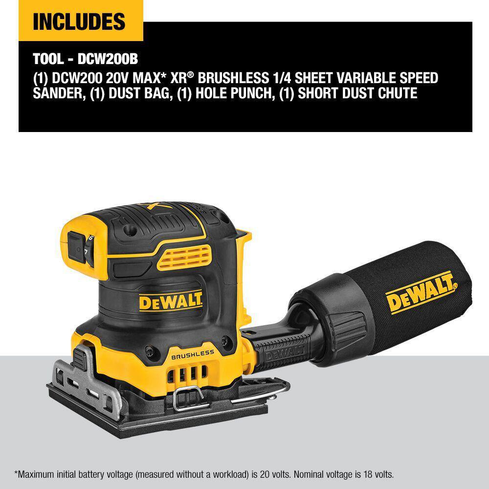 20V MAX XR Cordless Brushless 1/4 Sheet Variable Speed Sander (Tool Only)