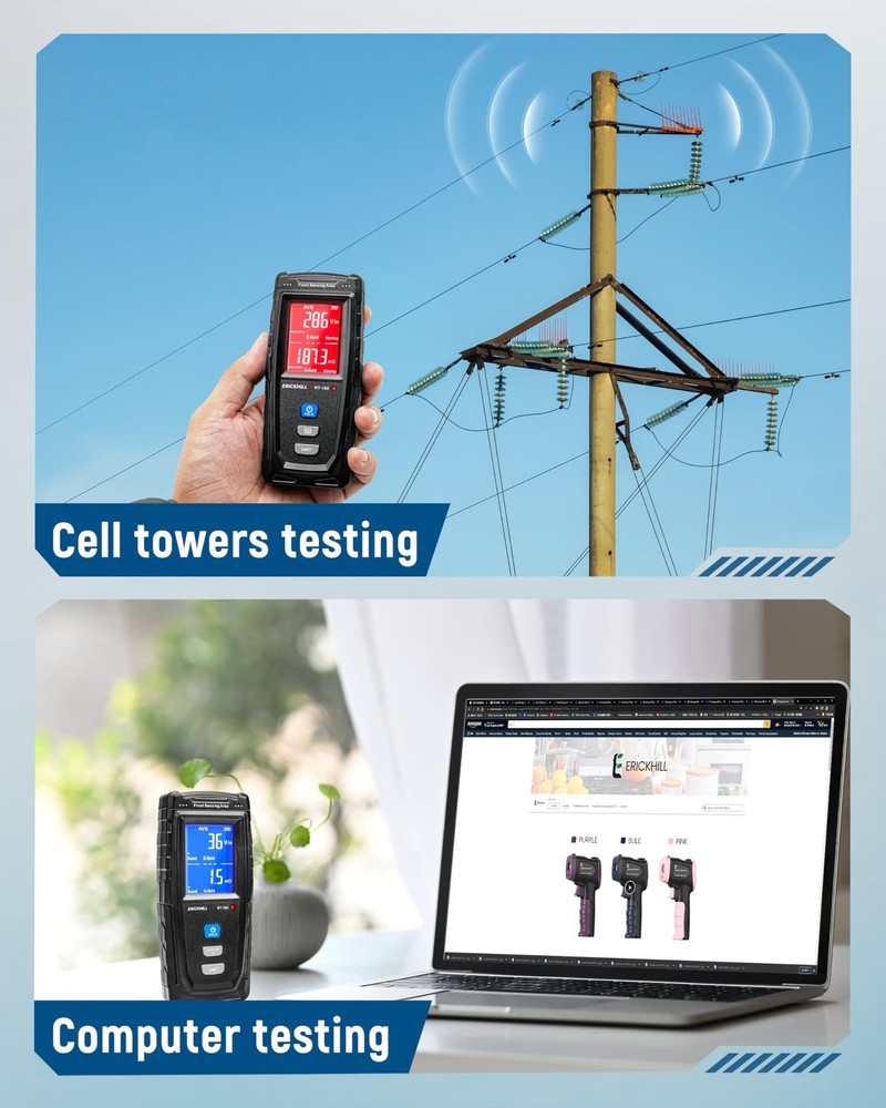 Handheld Digital EMF Meter Detects Electric Magnetic Fields Blue Sound-Light