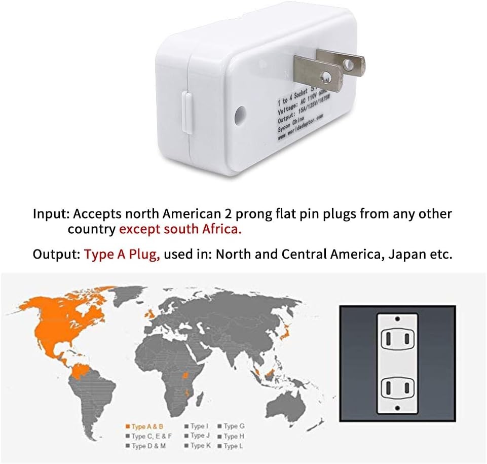 2 Pack Mini Wall Plug Adapter Outlet Extender with 4 Outlets