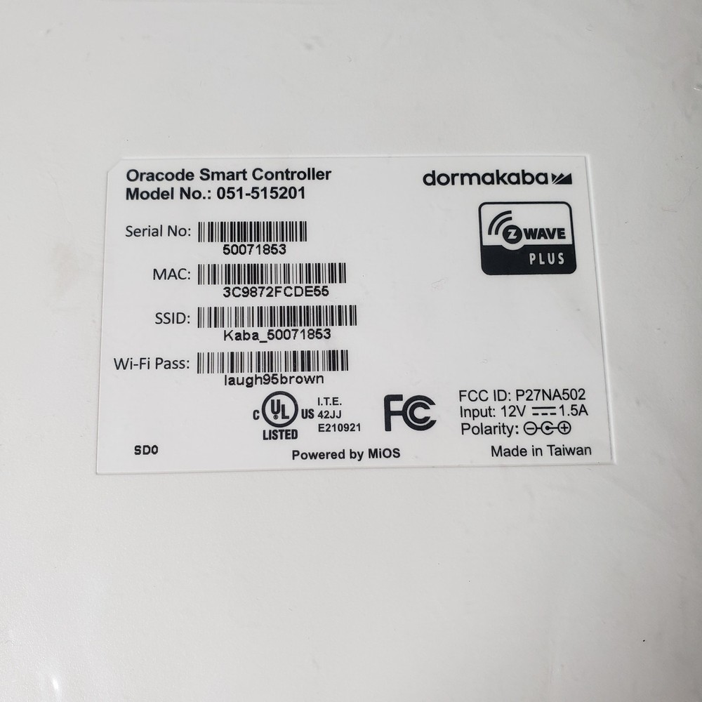 Dormacaba Oracode Smart Controller Model 051-515201 New NO ACCCESORIES OR CORDS