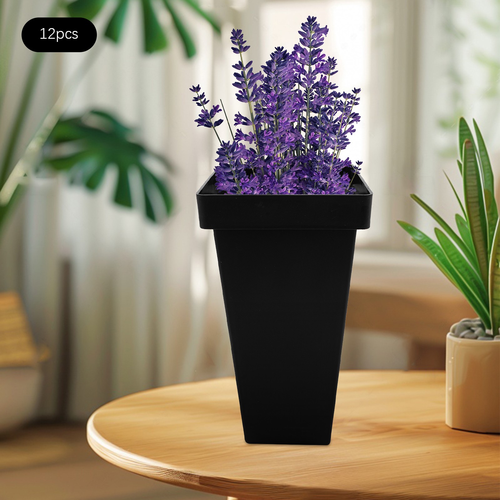 12 Pcs Black Plastic Flower Buckets, Flower Display Buckets, Wedding Flower Disp