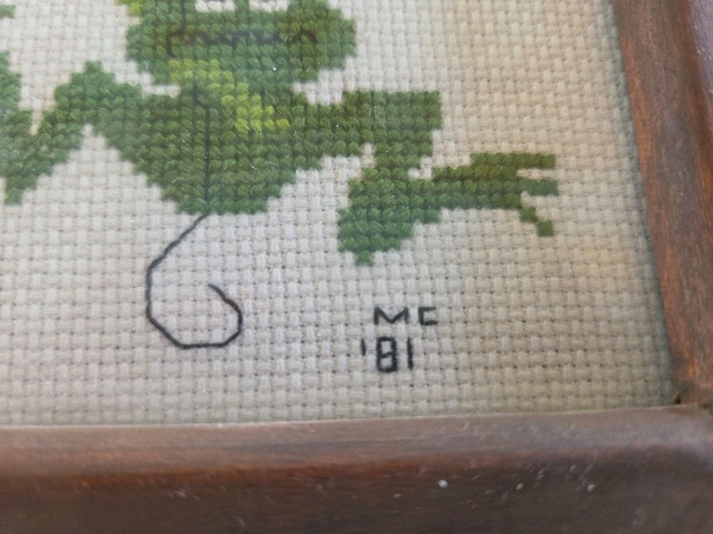 Vintage Frog Funny Needlepoint Embroidery Framed Wall Decor Dated 1981