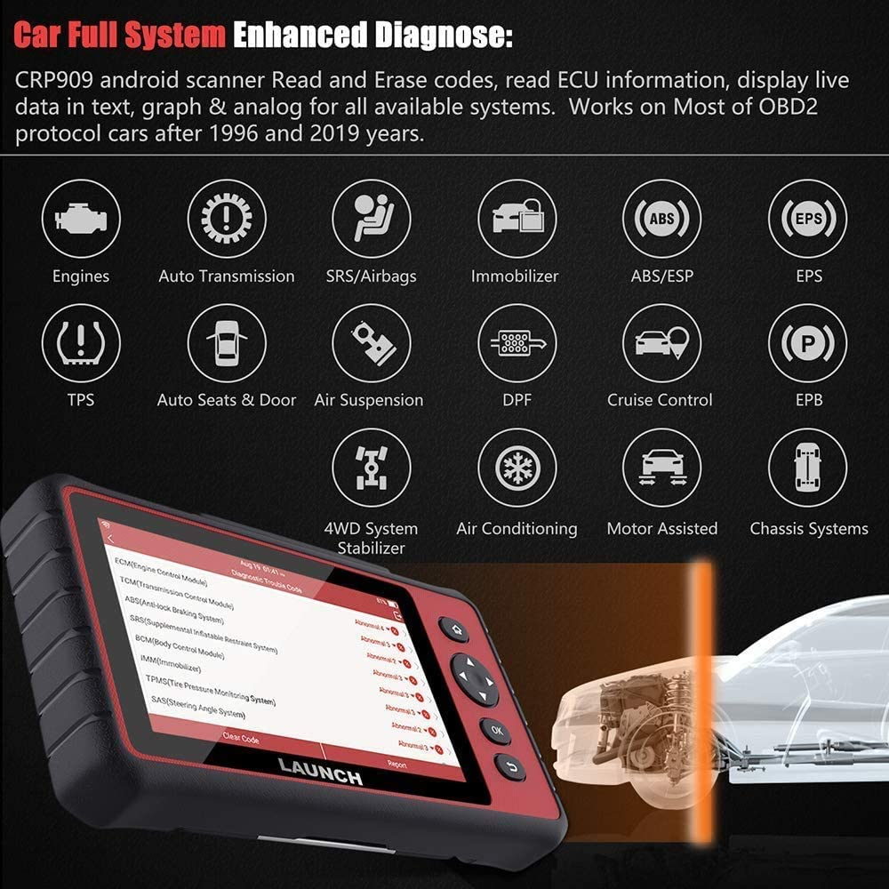 LAUNCH CRP909E Pro Elite Car Diagnostic Tool OBD2 Scanner Key Coding Full System