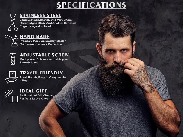 Beard Mustache Grooming Set - Precision Scissors and Combs Kit for Men -...