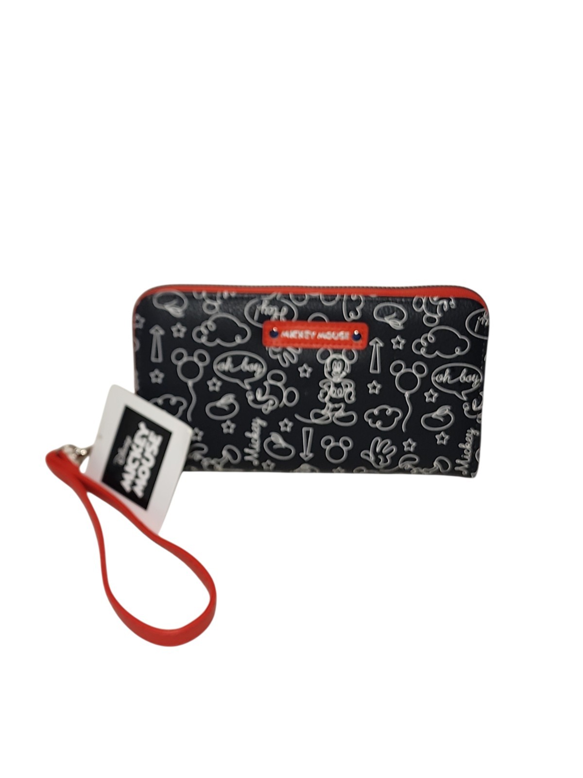 Disney Mickey Mouse Wristlet Wallet Black White Red Sketch New With Tag