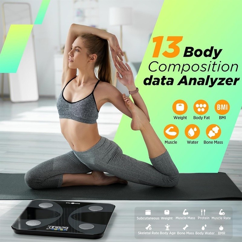 Large LCD Body Fat Scale W/ Smart App 13 Data Analyzer Precision Measurements US