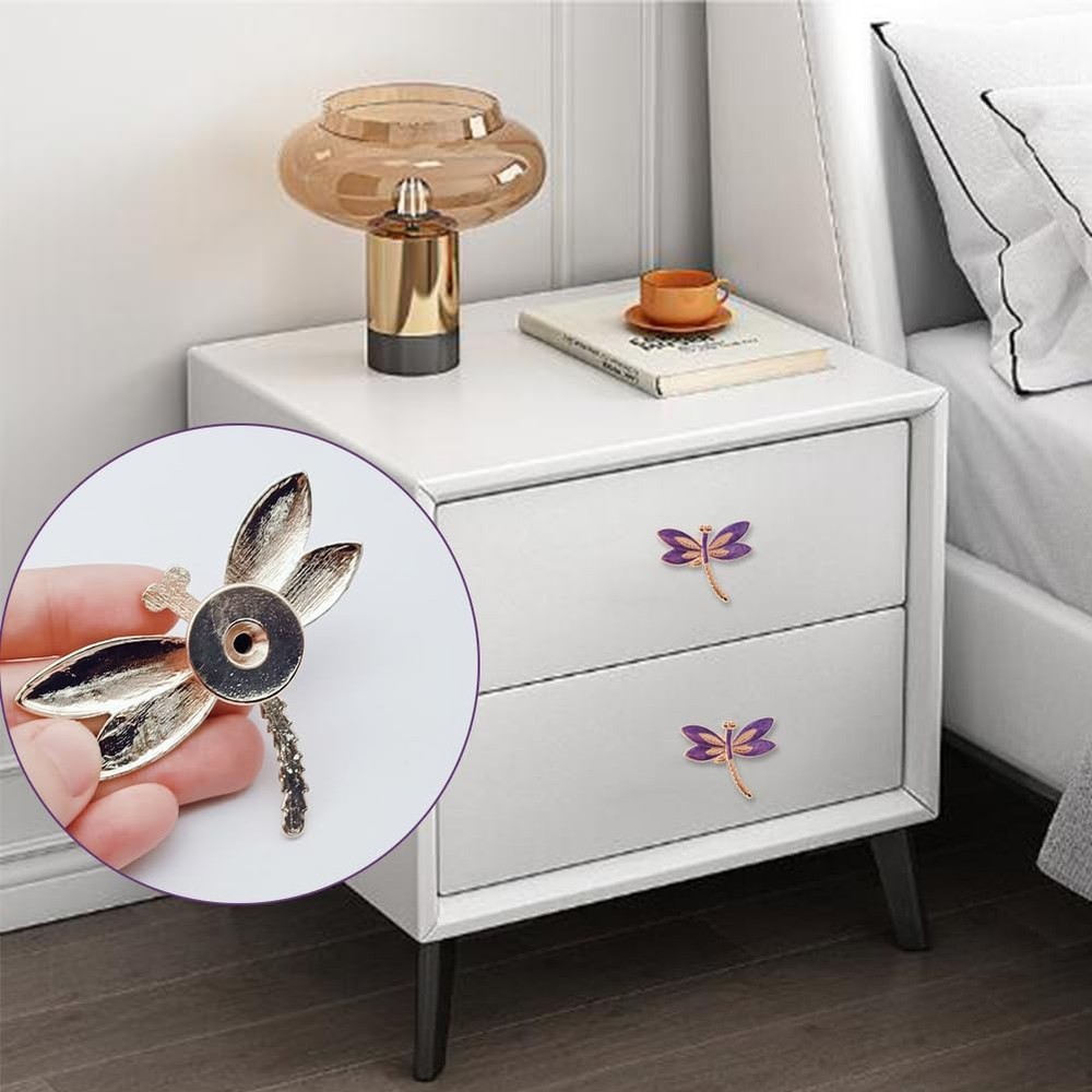 Lovely Dragonfly Cabinet Knobs Purple 4Pcs Animal Pull Single Hole Handle for...
