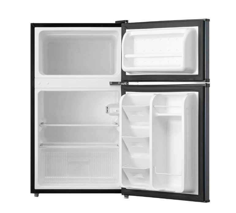 3.2 Cu ft Two Door Mini Fridge with Freezer, Stainless Steel, Energy Efficient