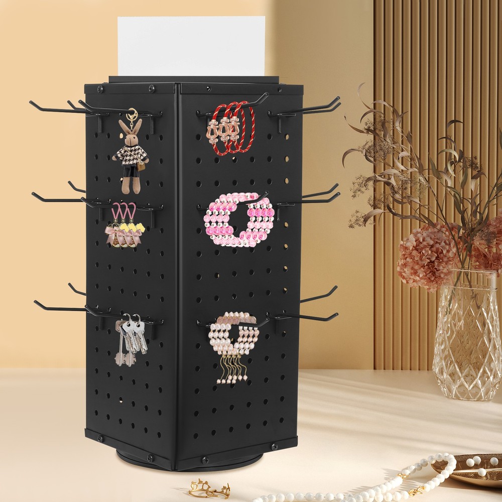 4 Sided Perforated Board Display Stand Round-bottom 360° Rotating Angle Stand