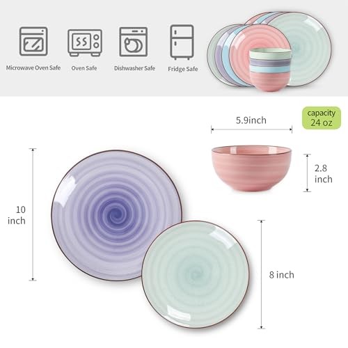 Ceramic 12-Pieces Dinnerware Sets, Scratch Resistant 12 Pieces Gradient Color