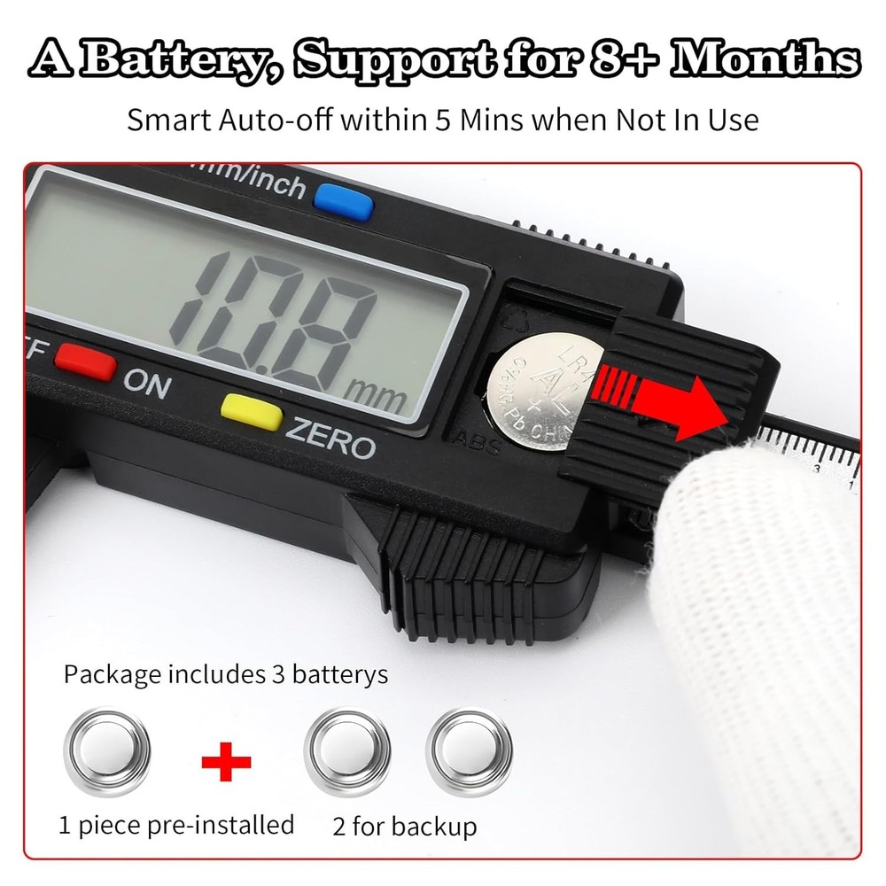 Precision Measuring Tool: 6'' Digital Caliper with Inch/mm Conversion Included