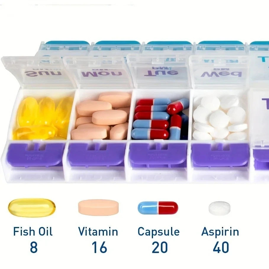 Arthritis Friendly Weekly 7-Day AM/PM Push Button Pill Organizer Planner