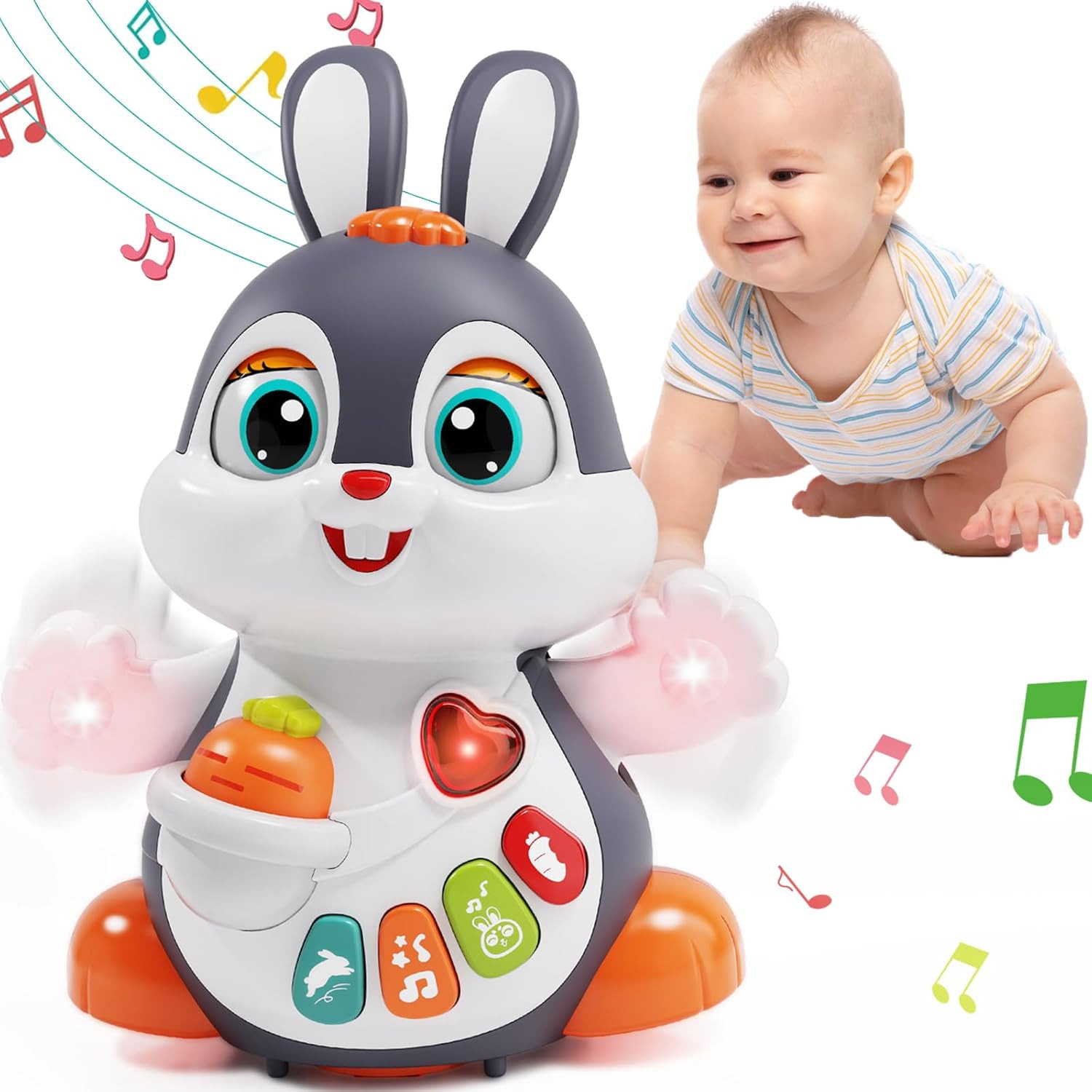 Baby Musical Easter Bunny Toy Dancing Crawling Tummy Time Toys, Light up Infant