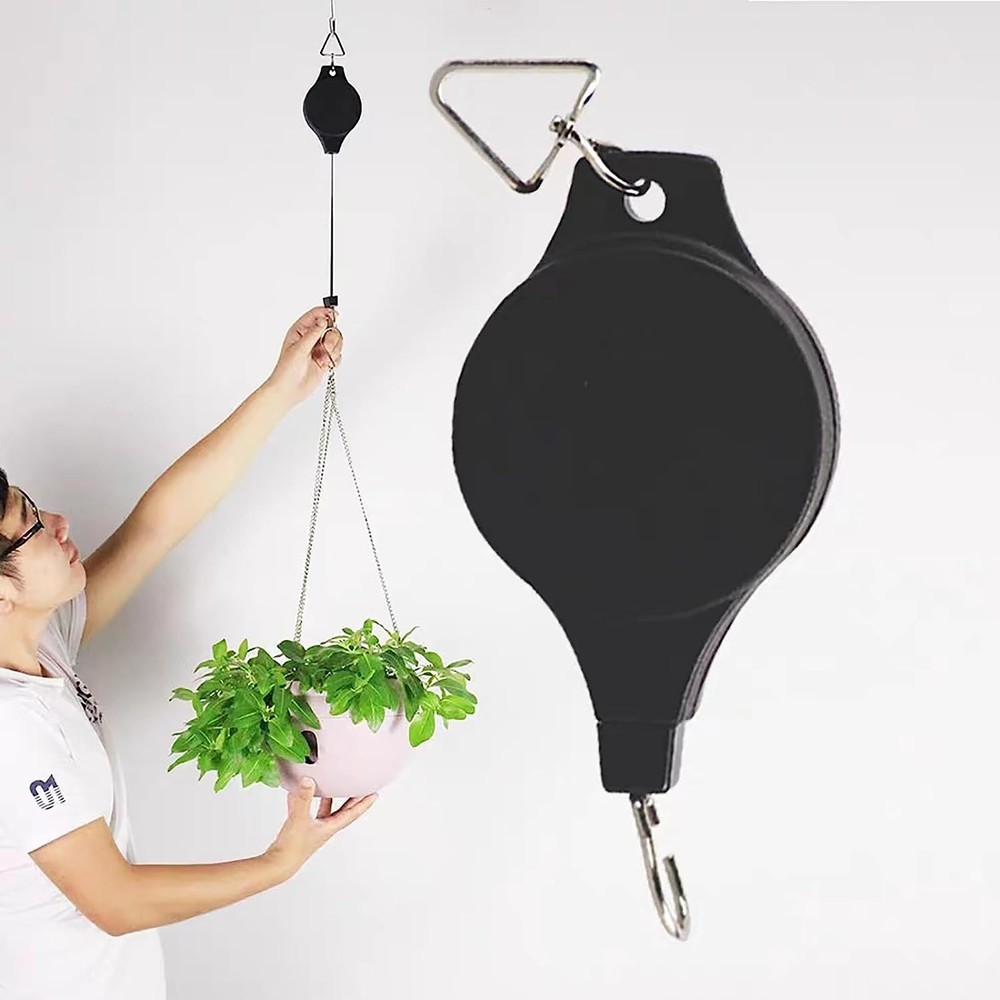 2PCS Pulley Hook Hanging Pull Down Retractable Hanger Garden Flower Plant