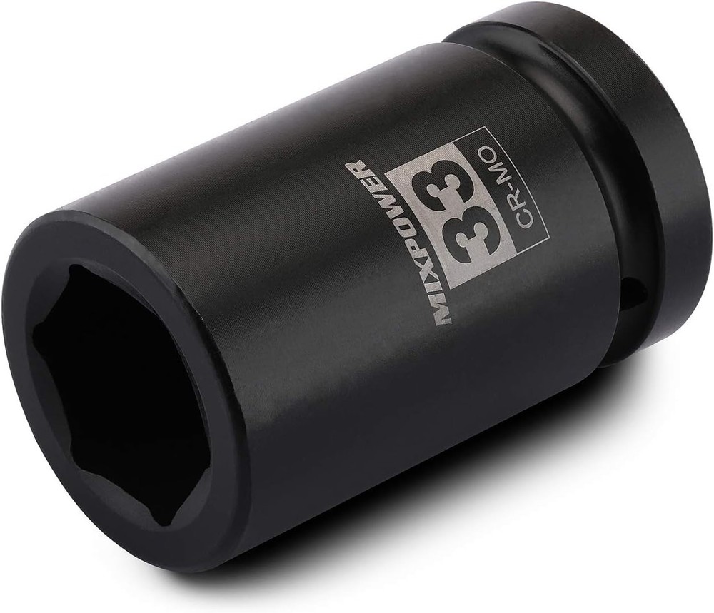 MIXPOWER 1 Inch Drive Deep Impact Socket, CR-MO, 33mm, 6 Point, Radius 33mm