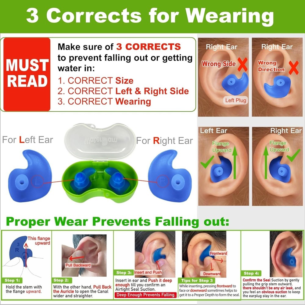Mixed Sizes Waterproof Earplugs - Comfortable & Safe Design