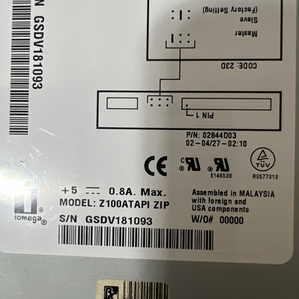IOMEGA 100MB Zip Drive Internal Z100ATAPI IDE