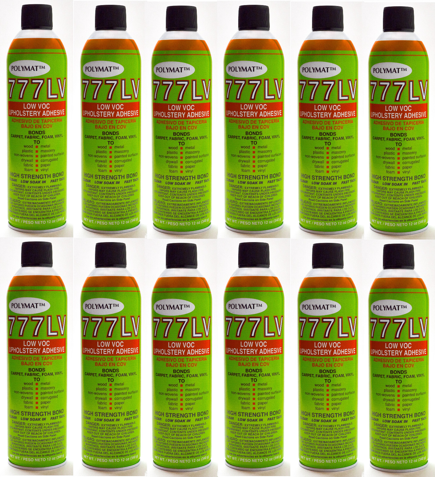 QTY12 777LV Polymat FAST TACK FOAM FABRIC CARPET UPHOLSTERY SPRAY GLUE ADHESIVE