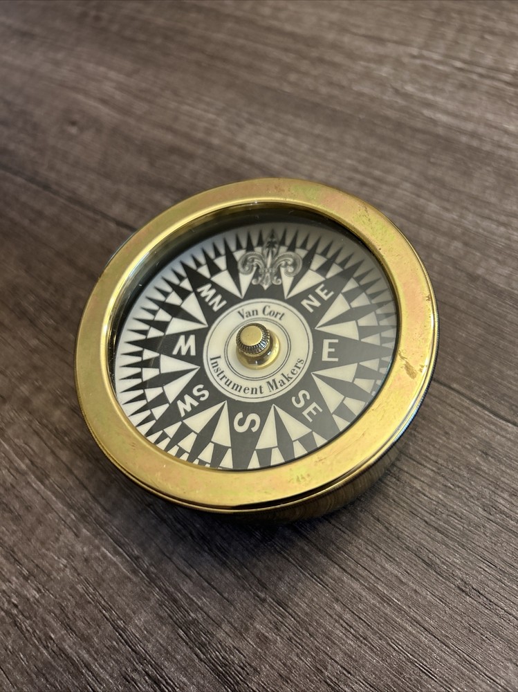 Vintage Microsoft Electronics Van Cort Instrument Makers Brass Compass Rare