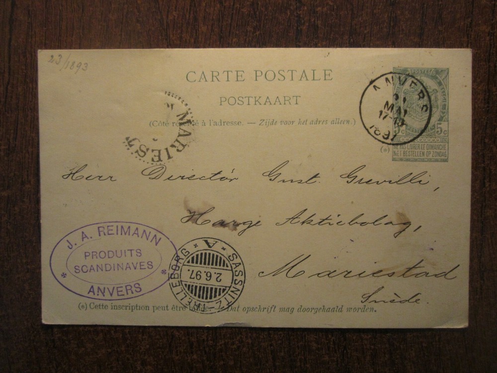 1897 BELGIUM ANVERS STATIONERY