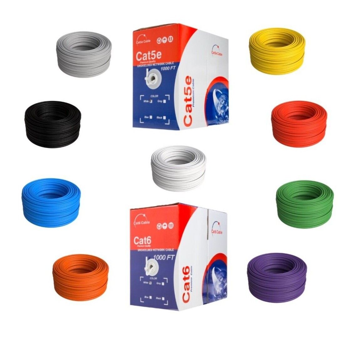 Cat5e/Cat6 1000ft Cable UTP Solid Ethernet Network LAN Wire Bulk  24/23 AWG LOT
