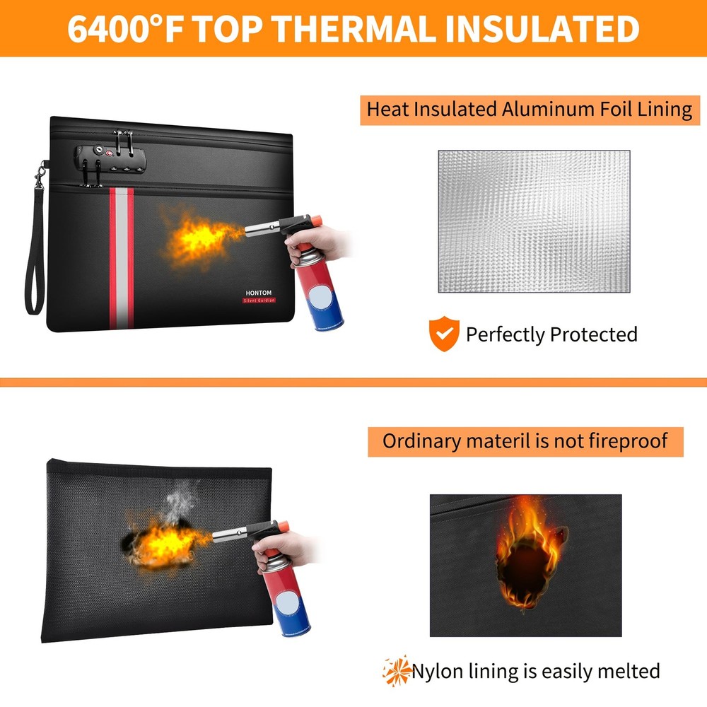 Fireproof Document Bag,6400℉ Upgraded Material Fireproof Water Resistant Mone...