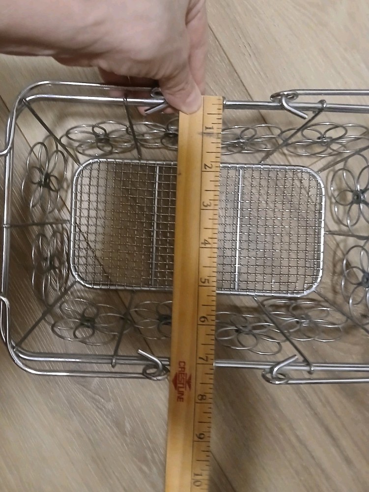 Rectangular Silver Metal Wire Basket with Handles Floral Design