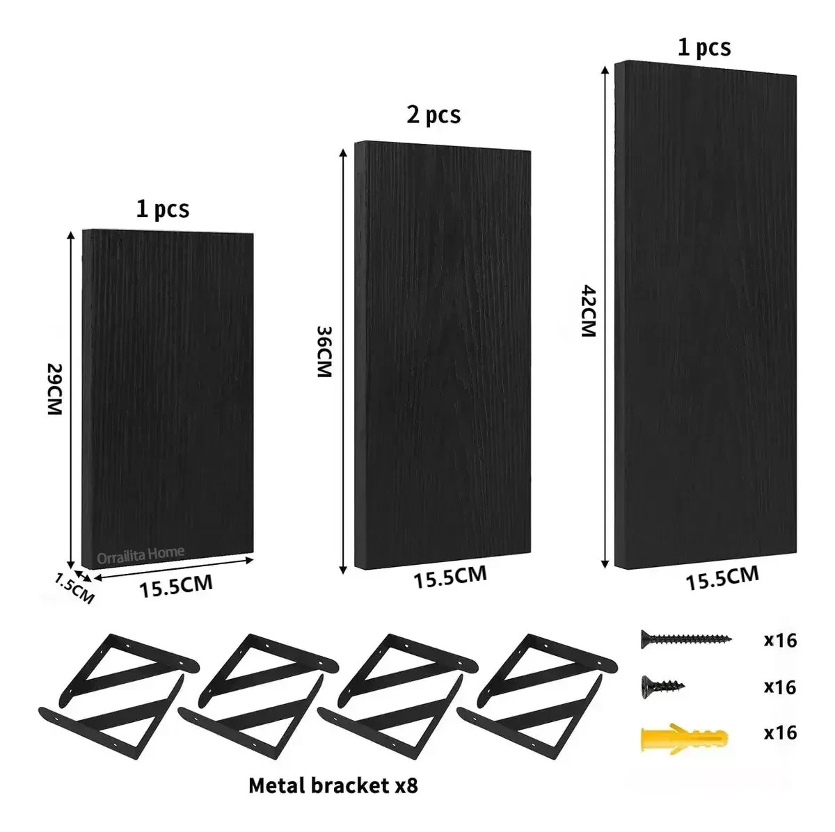 4 Minimalist Wooden Floating Shelves for Home Decor, Black - NEW